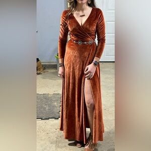 Baltic Born Rust Velvet Long Sleeve Wrap Dress Medium